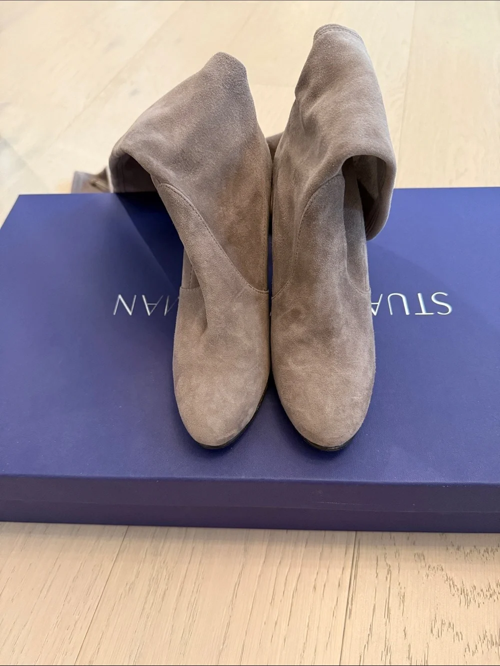 Stuart Weitzman Gray Suede Over-the-Knee Tie-Top Boots